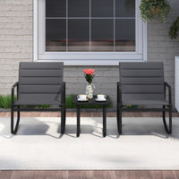 Tangkula 3 Piece Outdoor Rocking Bistro Set | Porch Rocker Chairs with Tempered Glass Table