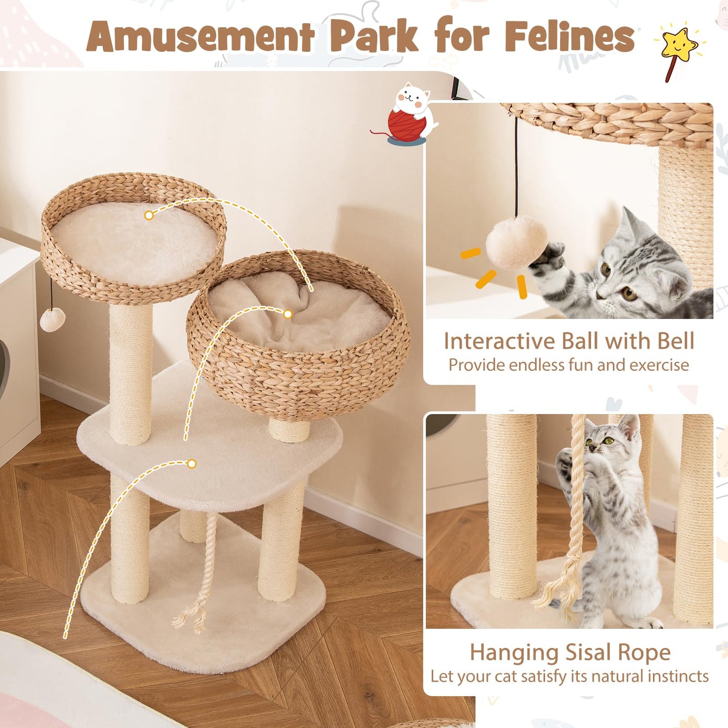 Tangkula Cute Cat Tree Tower for Indoor Cats