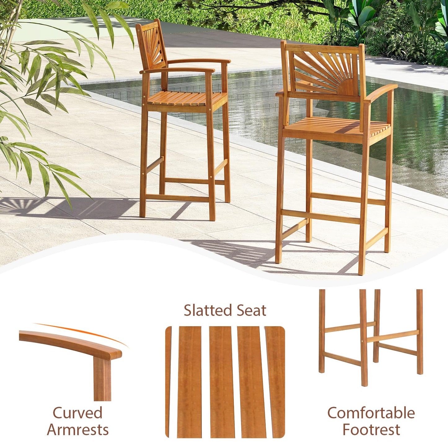 Tangkula Set of 2/4 Outdoor Acacia Wood Bar Stools