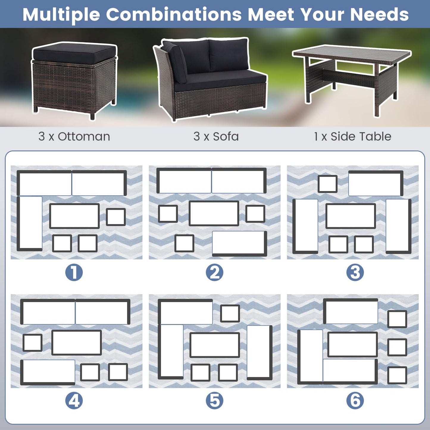 Tangkula 7 Pieces Wicker Patio Furniture Set for Backyard Garden Poolside