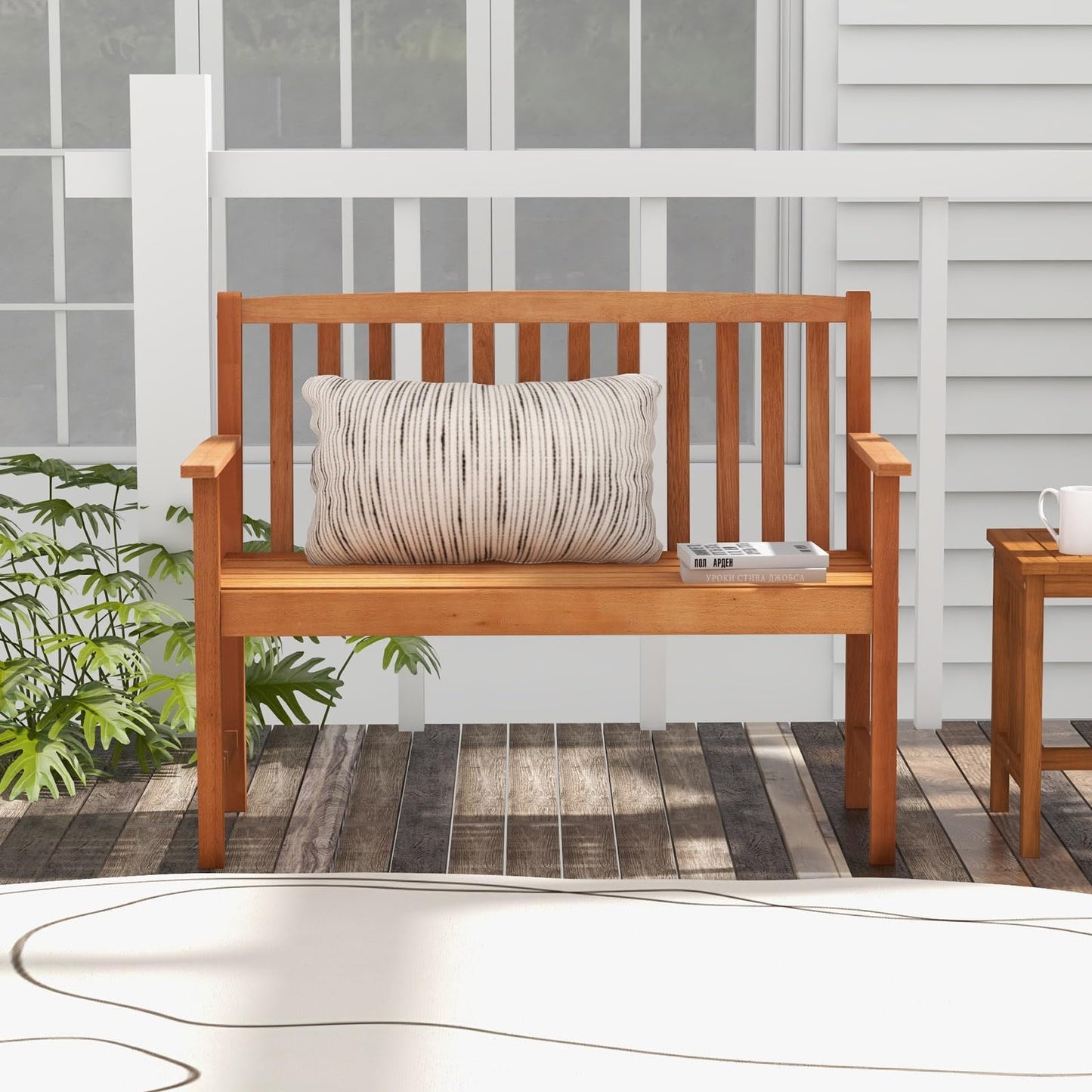 Tangkula Outdoor Garden Bench 2-Person Eucalyptus Wood Bench