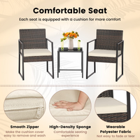 Tangkula 3 Piece Patio Furniture Set, Modern Heavy Duty All Weather Cushioned Wicker Chairs and Coffee Table Set