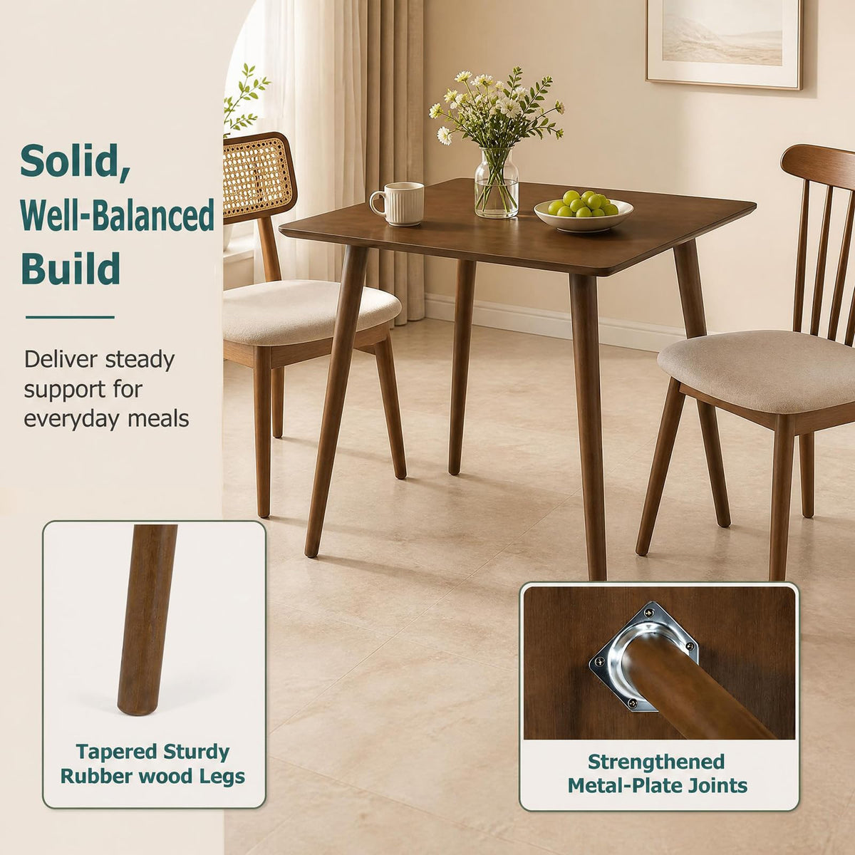 Tangkula 27" Small Dining Table Wooden Square Table for 2-4