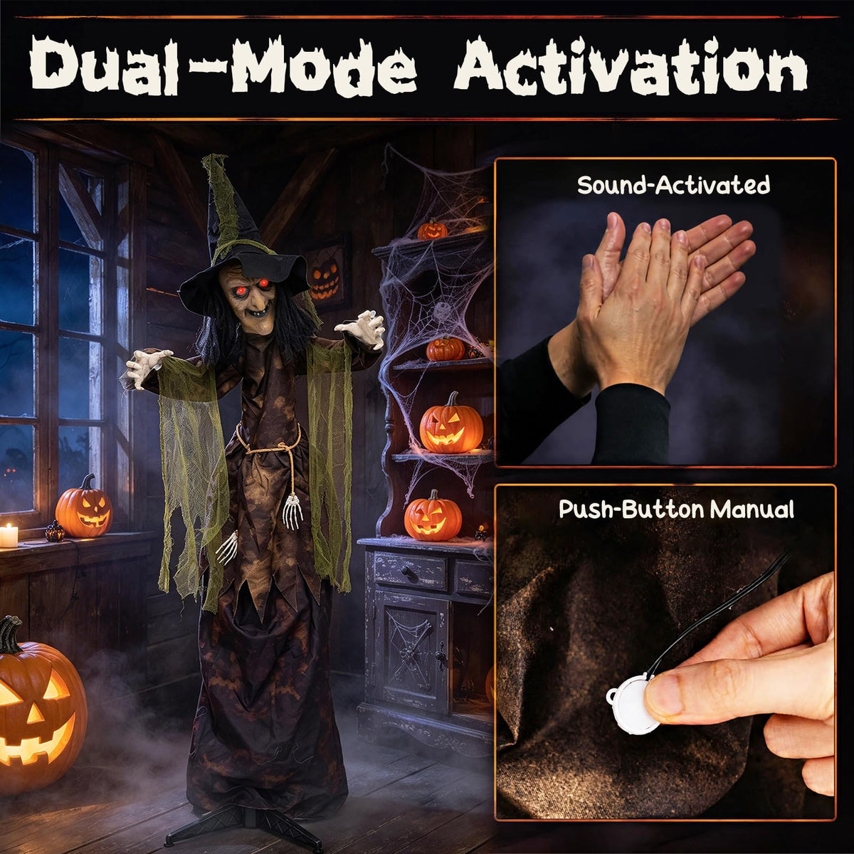 Tangkula 6.2 FT Animated Halloween Standing Talking Witch with Glowing Eyes