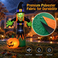Tangkula 8 FT Halloween Inflatable Witch & Pumpkin with Built-in LED Lights
