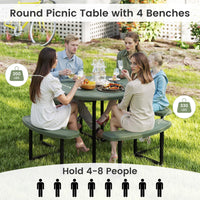 Tangkula 8 Person Picnic Table HDPE Outdoor Round Table and Bench Set