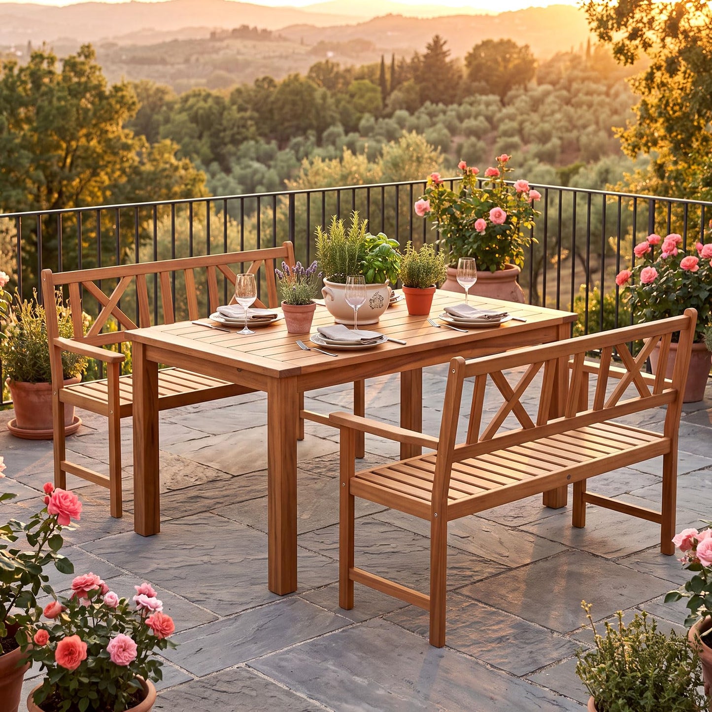 Tangkula 2-Person Acacia Wood Outdoor Garden Bench with Cushion(Without seat cushion)