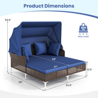 Tangkula Outdoor Rattan Double Daybed with Metal Support for Backyard