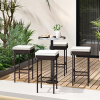 Tangkula Patio Rattan Barstools Set, Outdoor Wicker Bar Height Chairs with Footrest & Soft Cushions