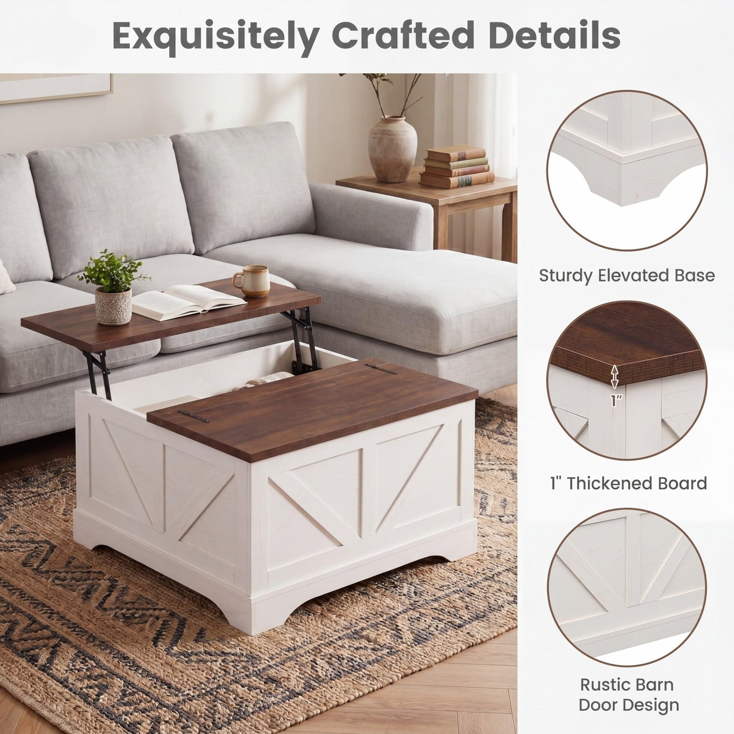 Tangkula Farmhouse Lift Top Coffee Table with Storage