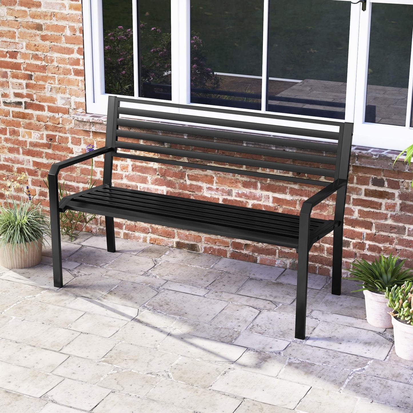 Tangkula 50” Outdoor Metal Park Bench