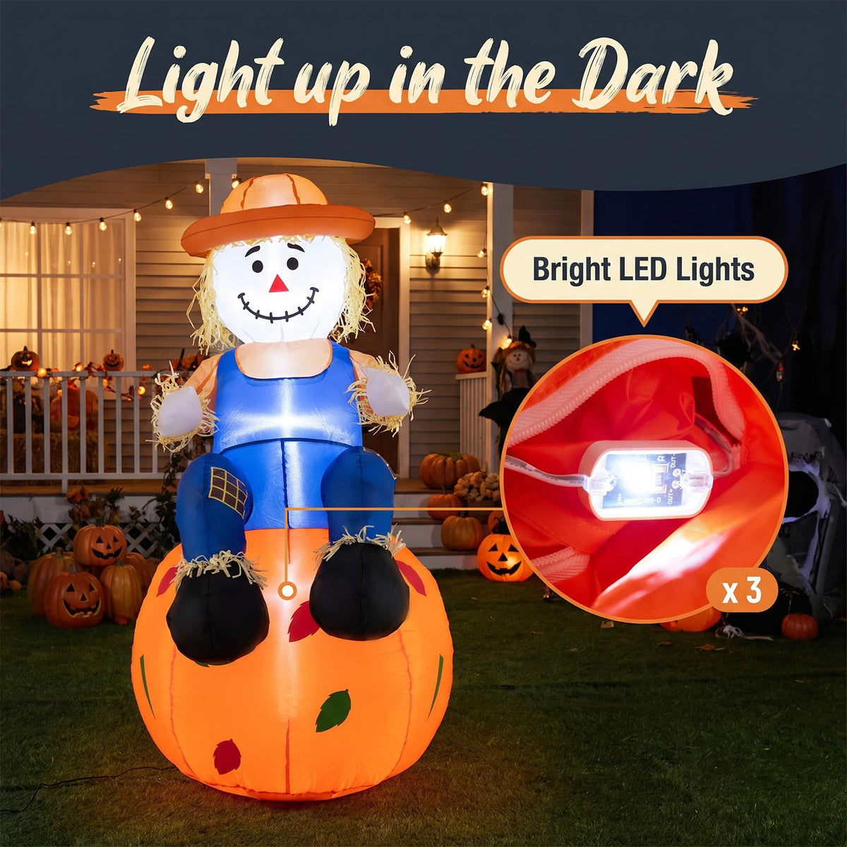 Tangkula 4 FT Fall Inflatable Decoration Scarecrow Sitting on Pumpkin