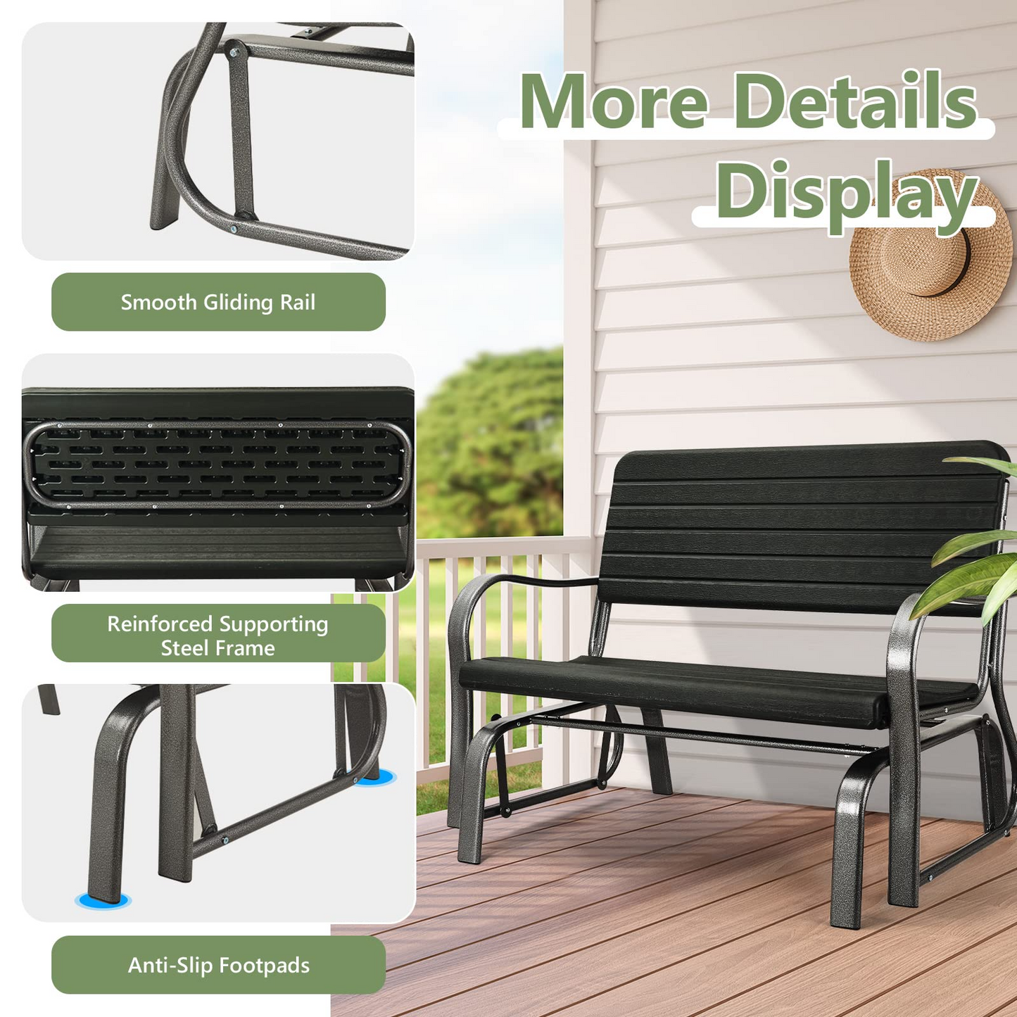 Tangkula Outdoor Glider Patio Chair Bench, Porch Glider Loveseat Swing Bench