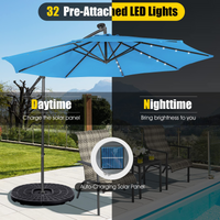 Tangkula 10 ft Cantilever Umbrella w/32 Solar-Powered LED Lights, Functional Tilting System & Hand-Crank Mechanism