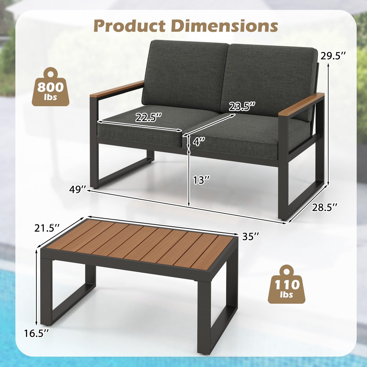 Tangkula 2 Piece Patio Furniture Set for Yard Garden Balcony Poolside