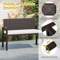 Tangkula Outdoor Rattan Bench 2-Person Patio Loveseat