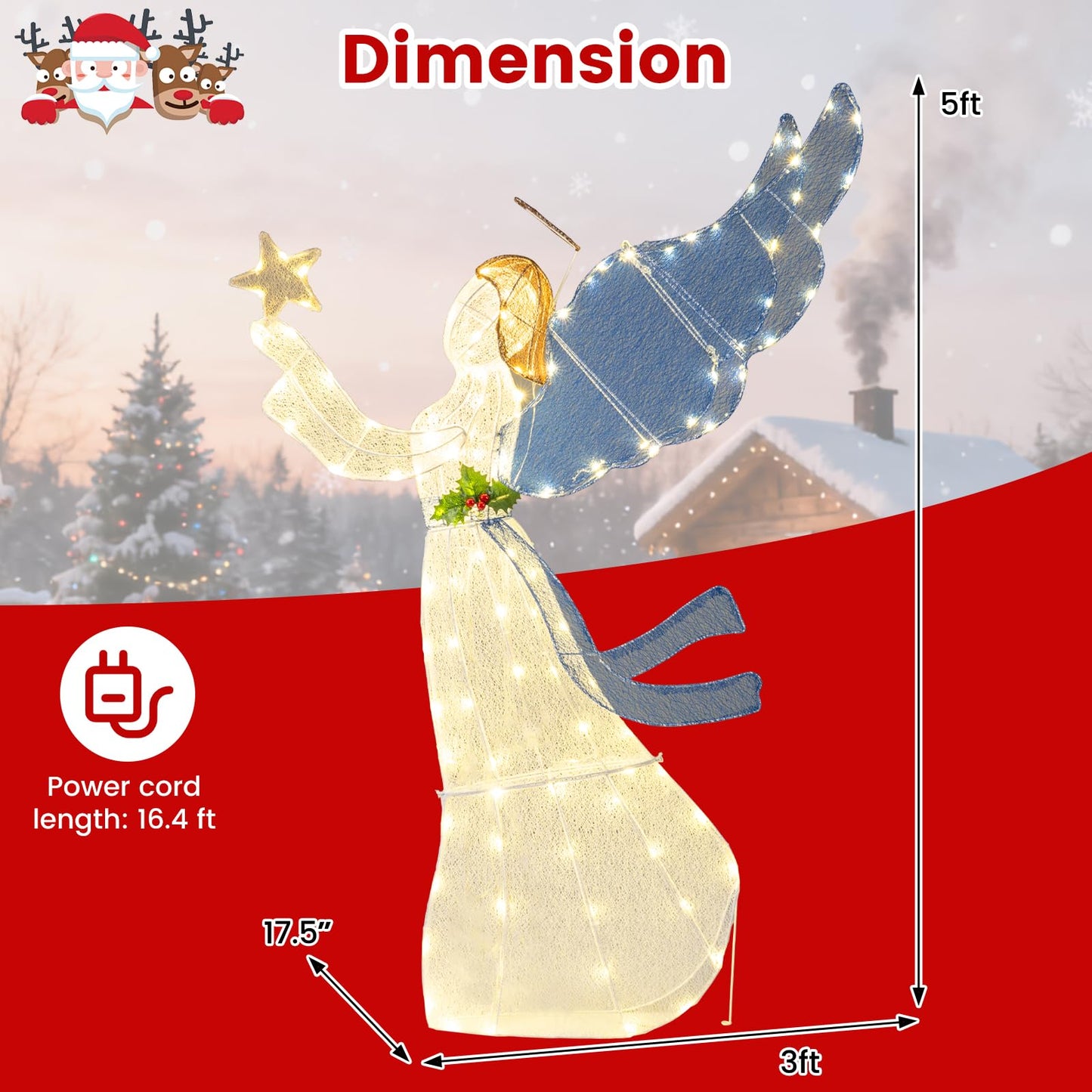 Tangkula 5 FT Christmas Lighted Angel Decoration  for Home Lawn Yard Garden