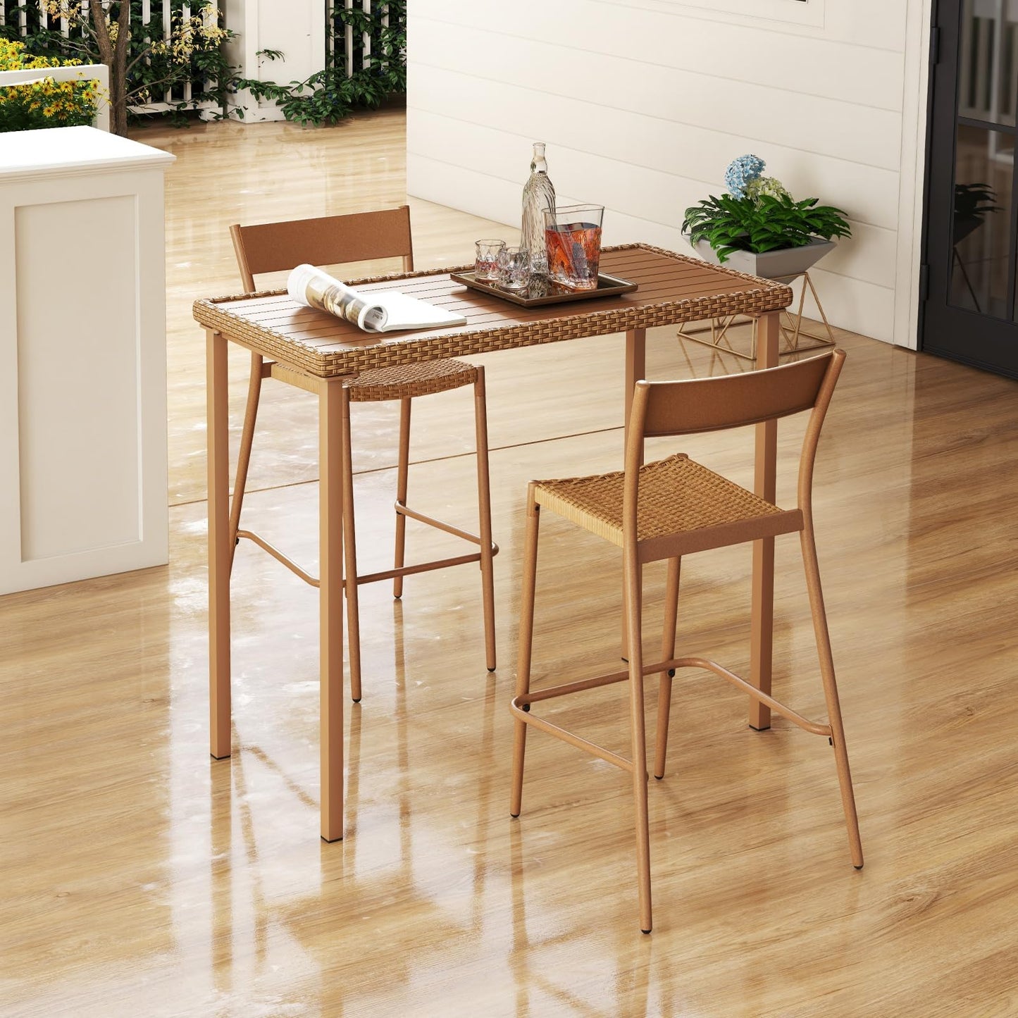 Tangkula Heavy Duty Rectangle Metal Frame 48 Inches Outdoor Counter Height Table