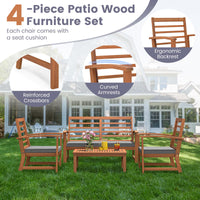 Tangkula 4 Pieces Outdoor Furniture Set, Acacia Wood Conversation Set w/Soft Seat Cushions