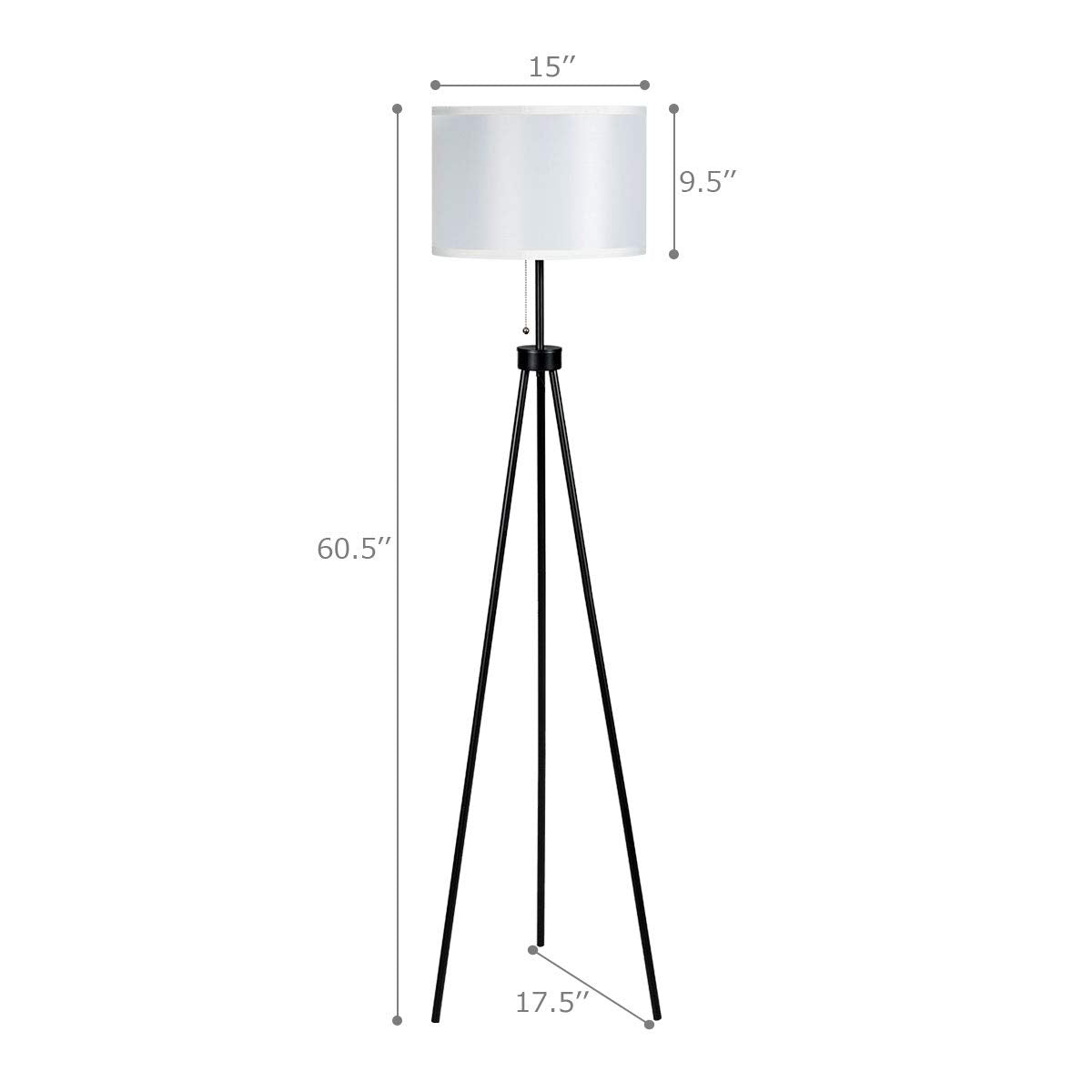 Tangkula 60.5" Metal Tripod Floor Lamp, Contemporary Minimalist Standing Floor Light with Iron Legs