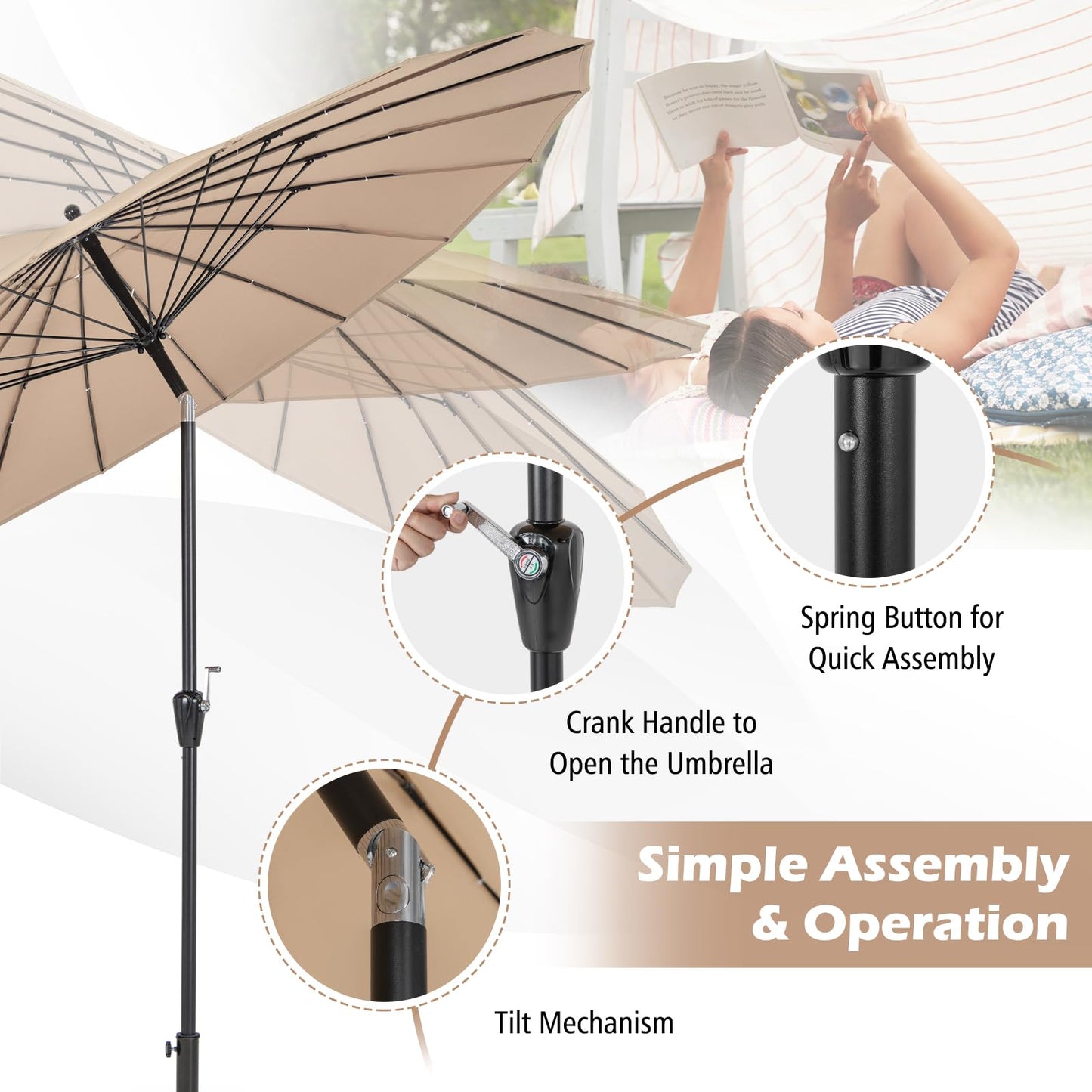 Tangkula 9FT Round Patio Umbrella, Outdoor Market Umbrella with 18 Fiberglass Ribs