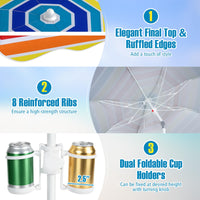 Tangkula 6.5 FT Scalloped Beach Umbrella with Cup Holders | UPF 50+