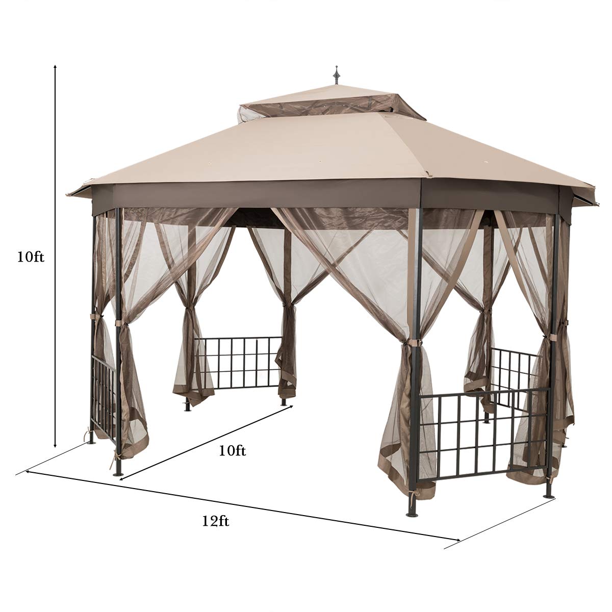 Tangkula 10 x 12 Ft Patio Gazebo, Heavy Duty Octagonal Gazebo Canopy w/Netting Sidewalls & Sturdy Steel Frame