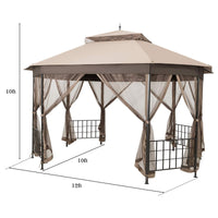 Tangkula 10 x 12 Ft Patio Gazebo, Heavy Duty Octagonal Gazebo Canopy w/Netting Sidewalls & Sturdy Steel Frame