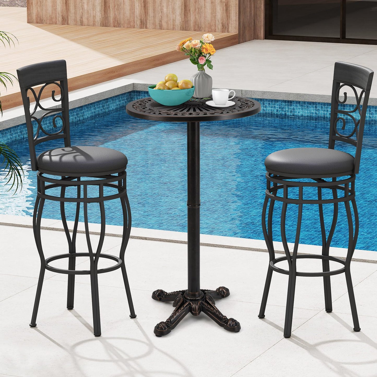 Tangkula Table de bar ronde d'extérieur 61 cm pour jardin, véranda, balcon ou bord de piscine