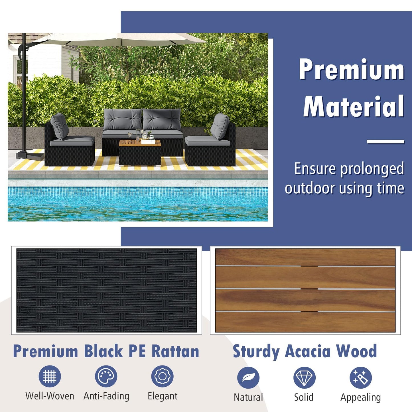 Tangkula 5 Pieces Wicker Patio Furniture Set