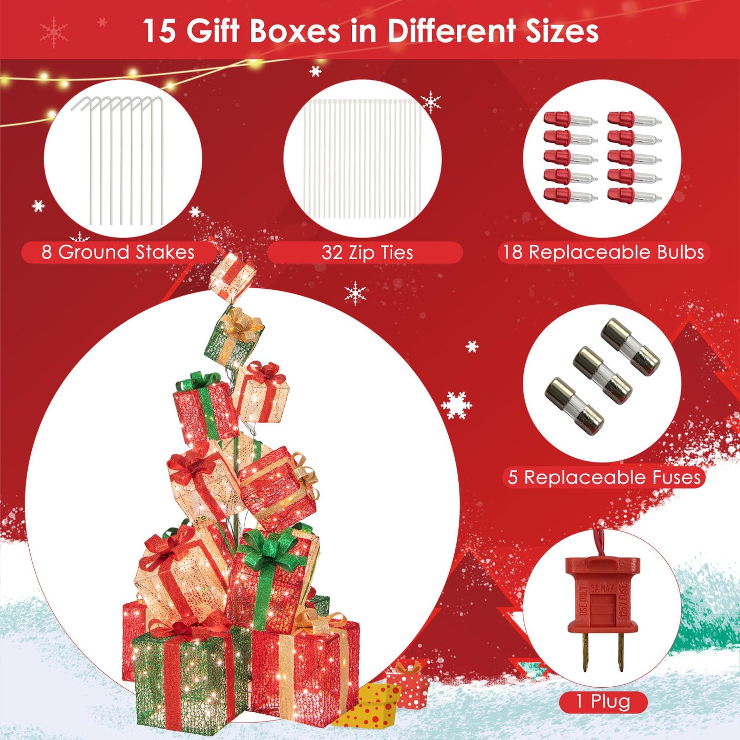 Tangkula 5.6 FT Lighted Gift Box Tower