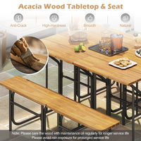 Tangkula Heavy-Duty Outdoor Acacia Wood Dining Bench Set