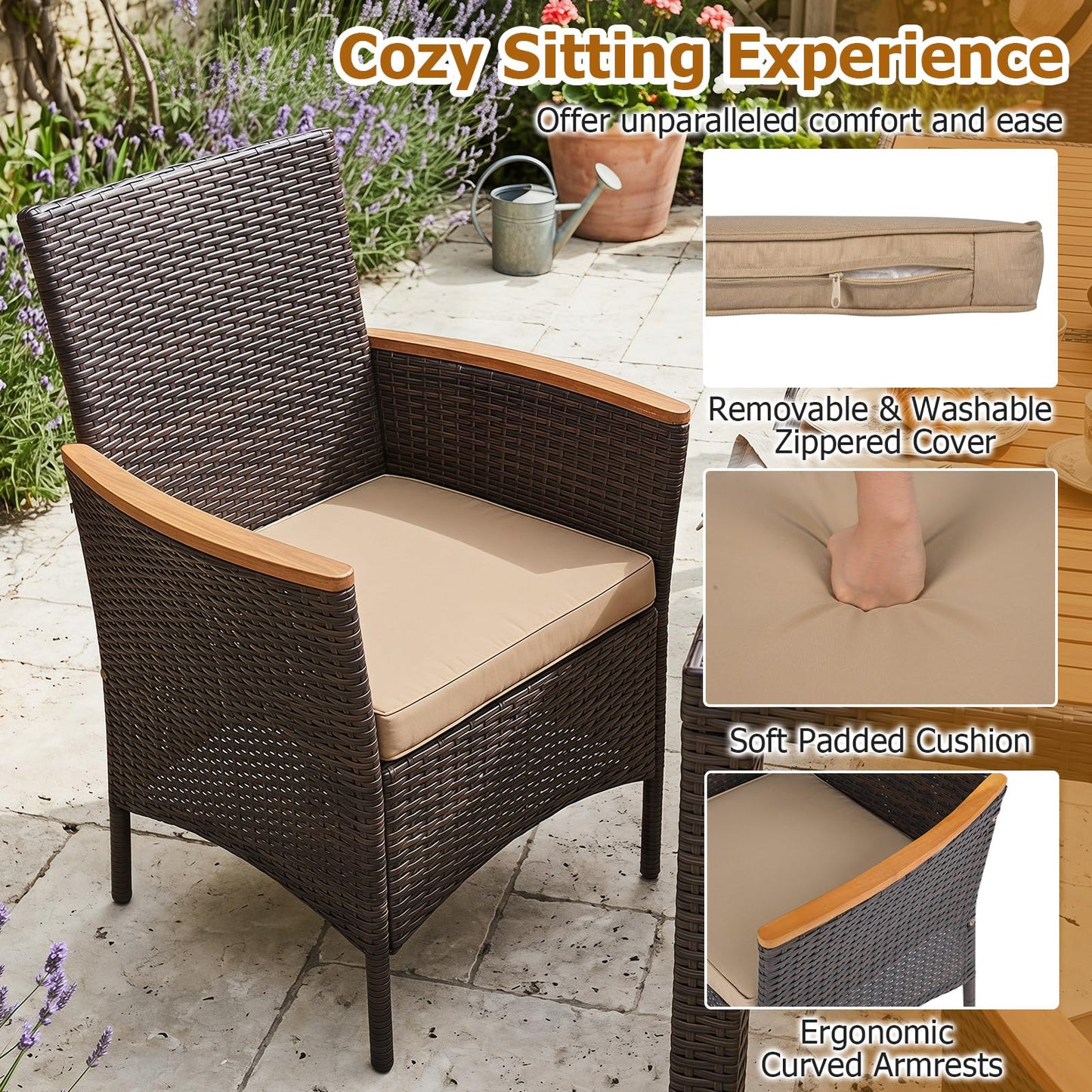 Tangkula Patio Furniture Set with Acacia Wood Table and 6 Stackable Chairs