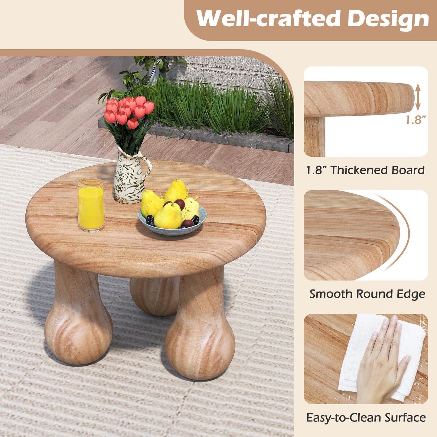 Table d'appoint ronde d'extérieur Tangkula avec plateau épaissi et pieds en colonne