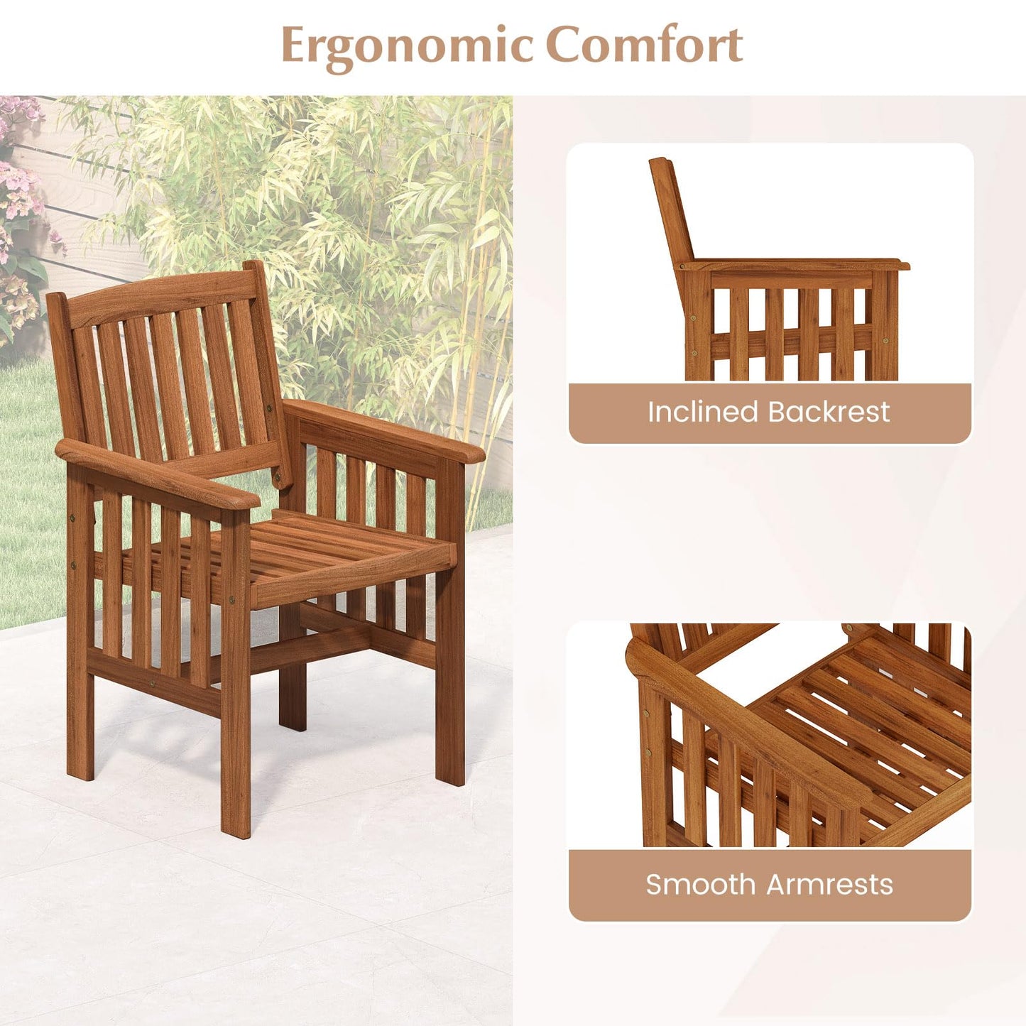 Tangkula Chaises de Salle à Manger en Bois pour Patio, Lot de 2/4