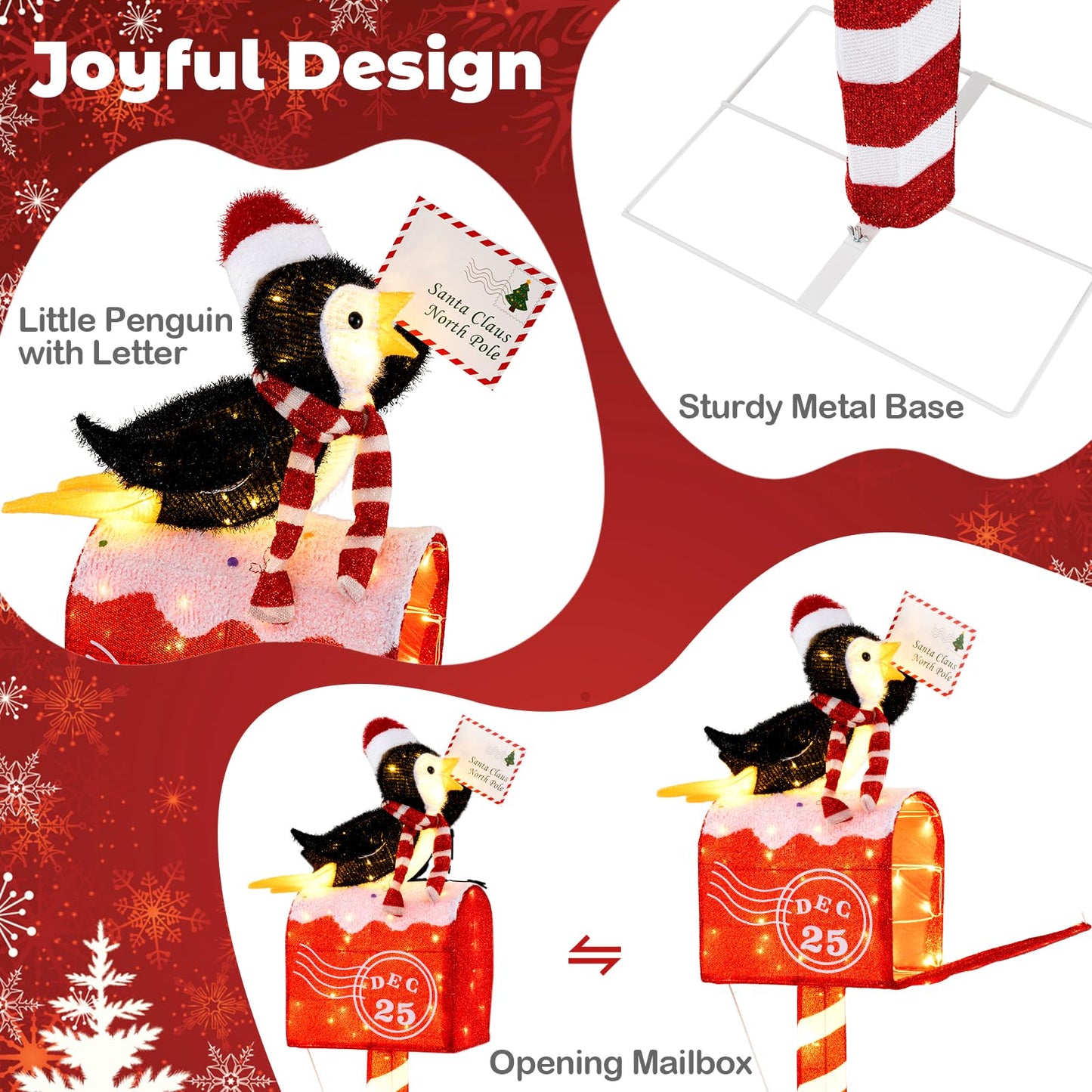 Tangkula 4,8 FT Pingouin Lumineux de Noël sur Boîte aux Lettres