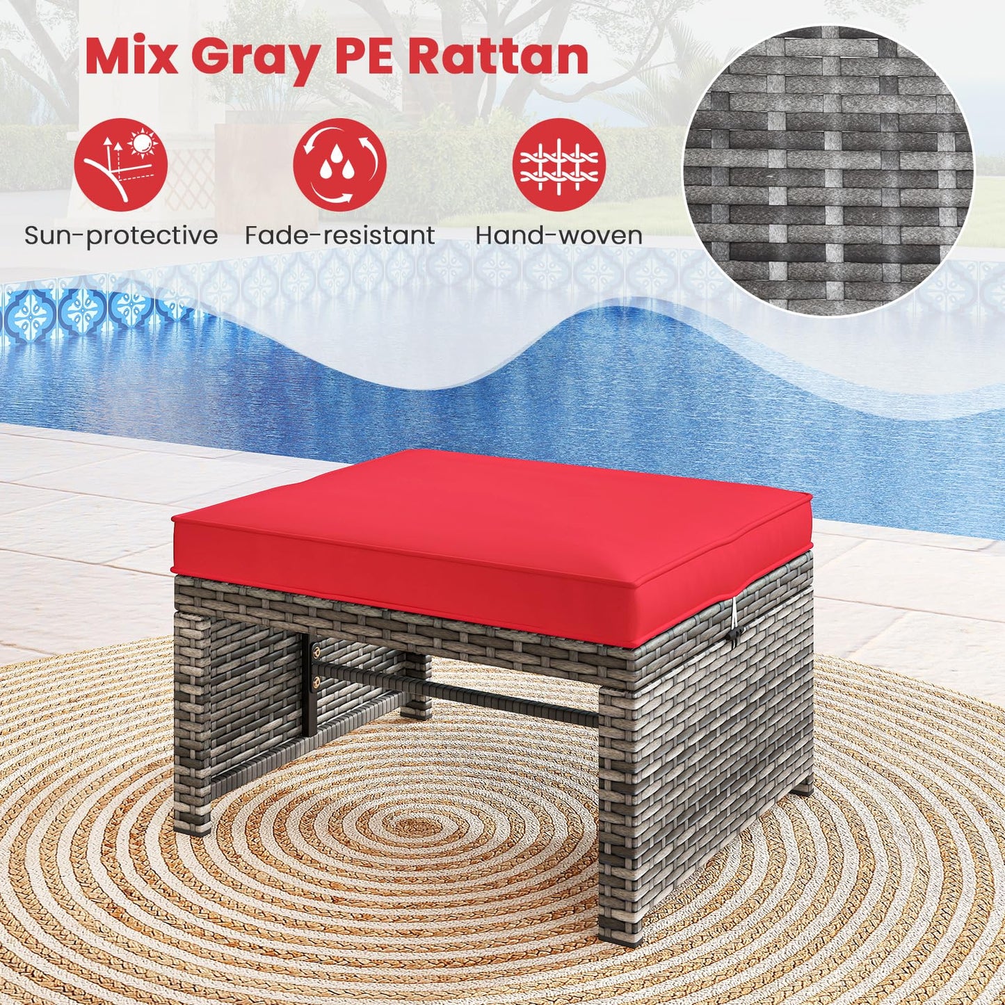Tangkula 2 Pieces Patio PE Rattan Ottomans