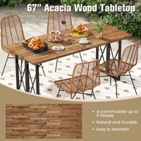 Tangkula 67 Inch Outdoor Dining Table, Acacia Wood Patio Table with 2 Inch Umbrella Hole