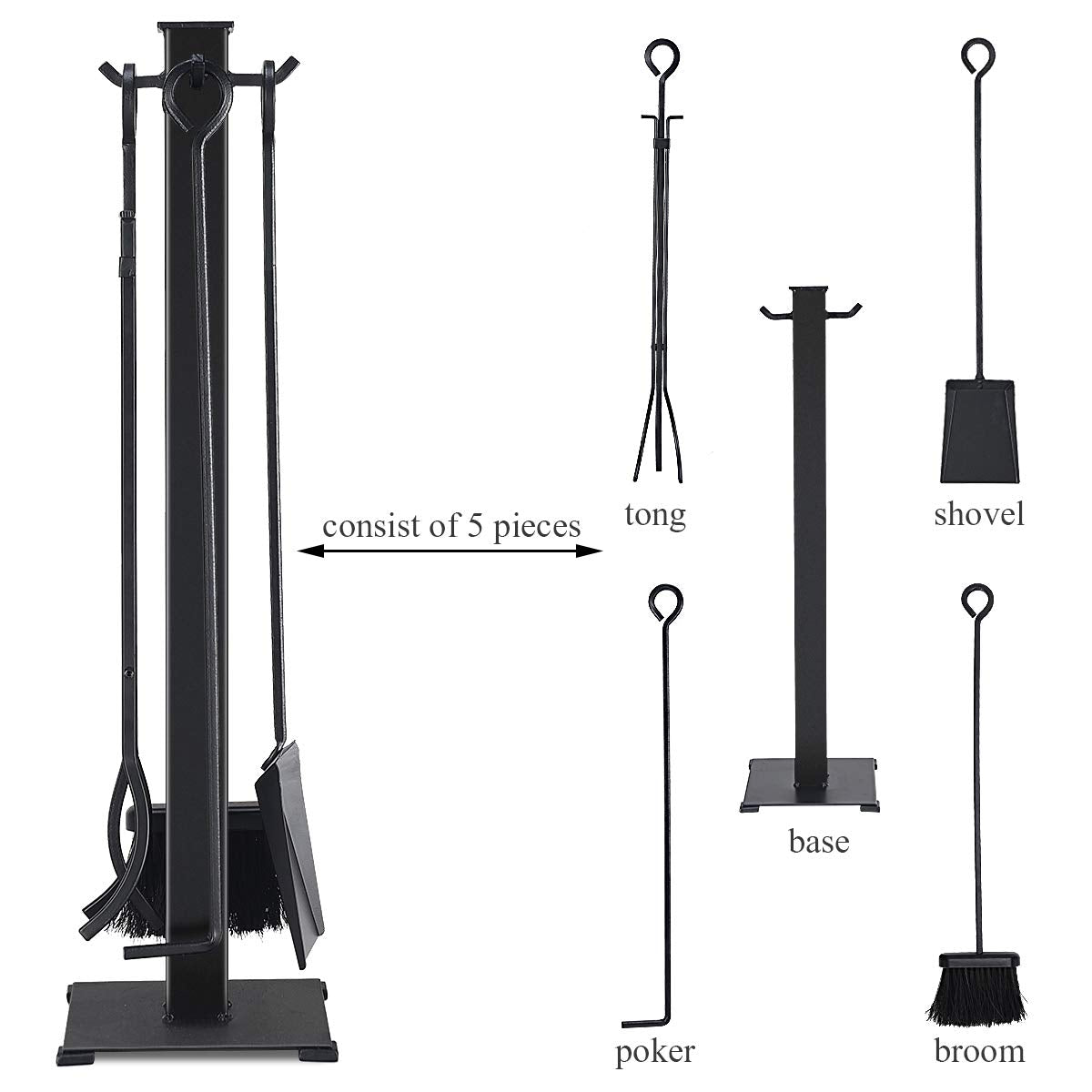 Tangkula Lot de 5 outils de cheminée