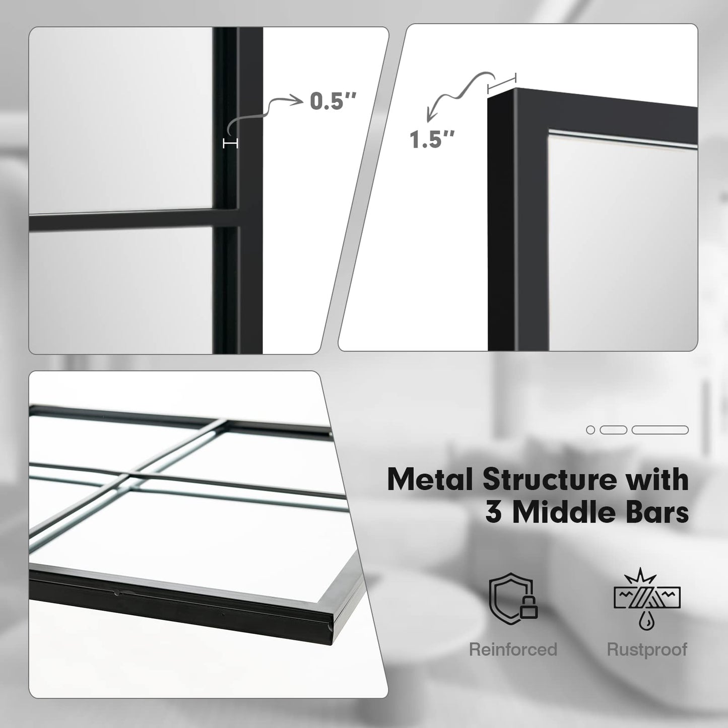 Tangkula Window Mirror 3-Layered Windowpane Mirror with Metal Frame