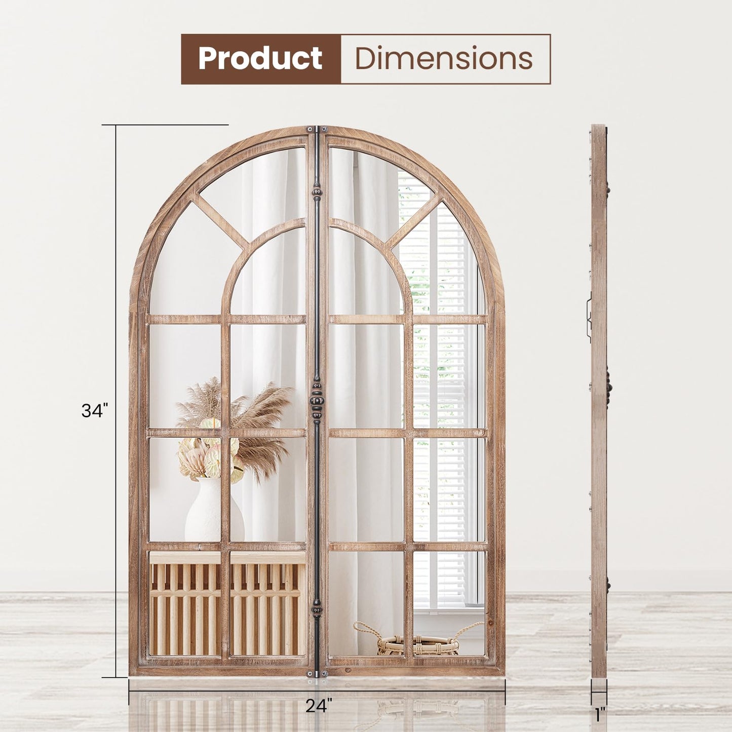 Tangkula 24" x 34" Arched Window Mirror, Farmhouse Decorative Arch Mirror