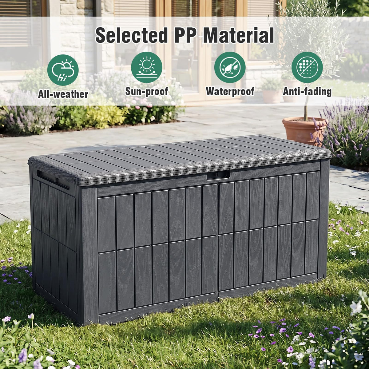 Tangkula 100/120/180 Gallon Waterproof Outdoor Storage Box with Lockable Lid