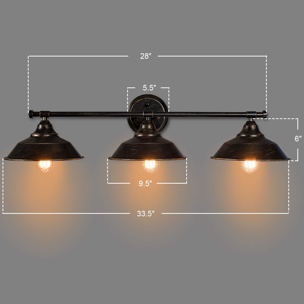 Tangkula Vanity Light, 3 Light Wall Sconce, Industrial Metal Wall Mount Lamp(Black)
