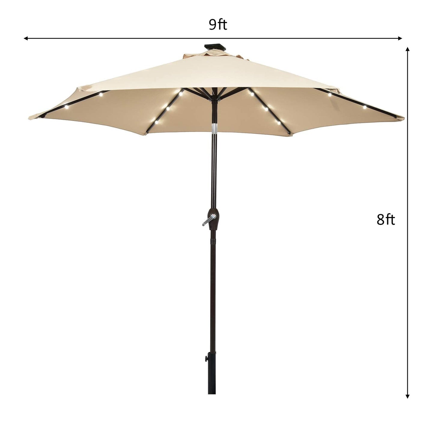9FT Solar Powered LED Lighted Patio Umbrella, Table Market Umbrella with Tilt and Crank