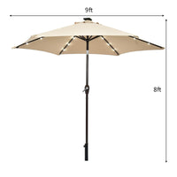9FT Solar Powered LED Lighted Patio Umbrella, Table Market Umbrella with Tilt and Crank