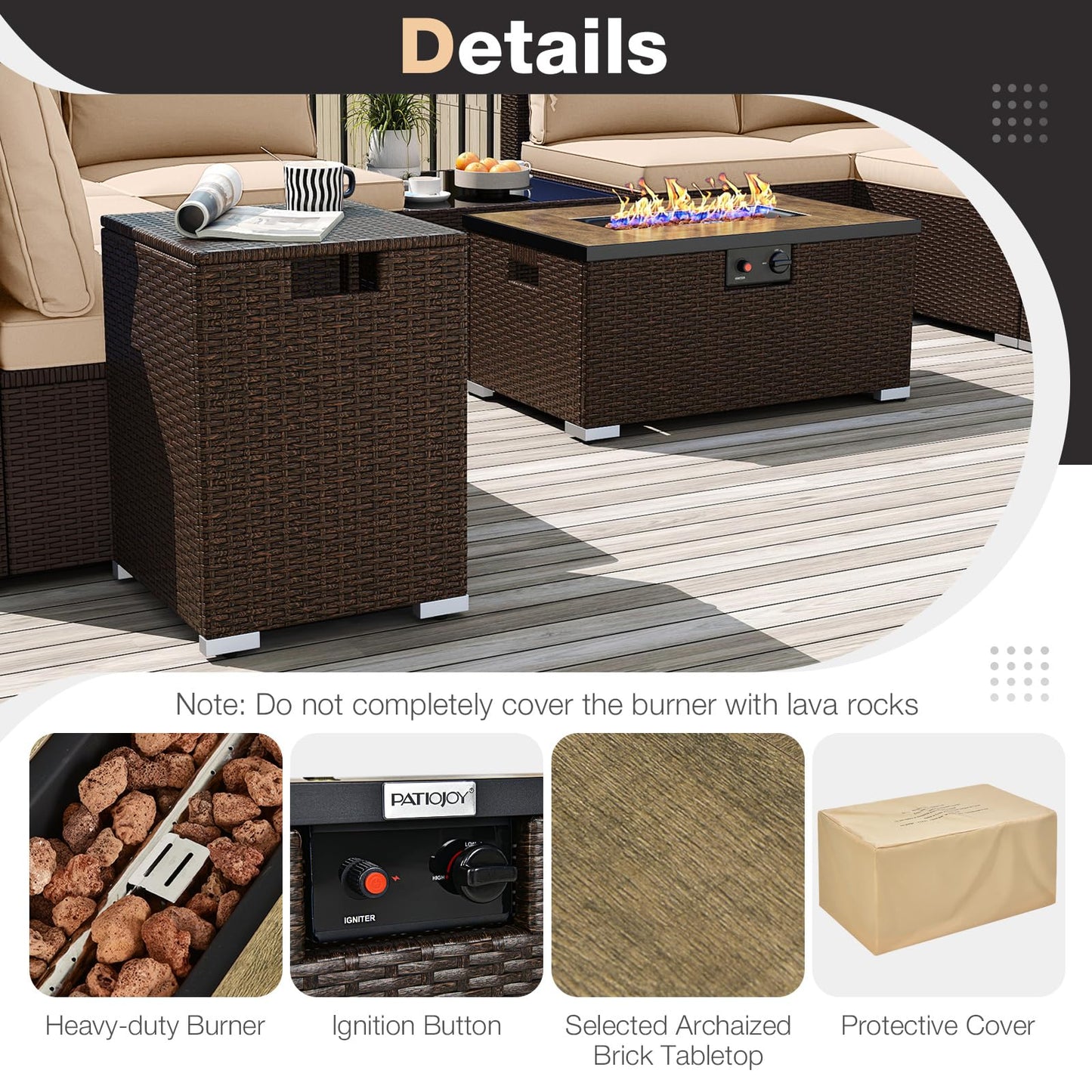 Tangkula 12 Pieces Patio Wicker Sectional Sofa Set with 40,000 BTU Propane Fire Pit Table
