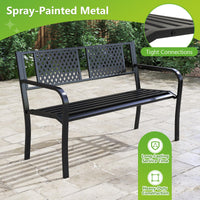 Tangkula Metal Outdoor Garden Bench with Patterned Backrest and Curved Armrests