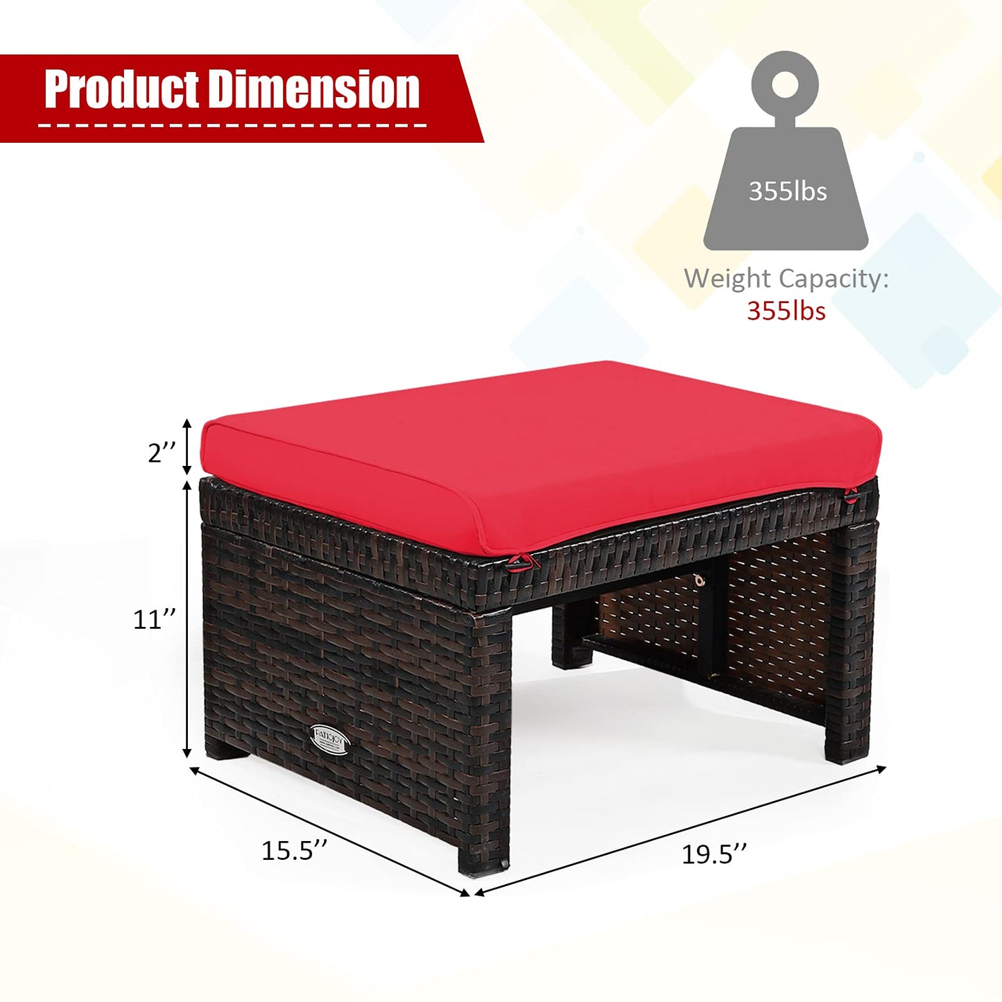2 Pieces Patio Rattan Ottomans, All Weather Outdoor Footstool Footrest Seat