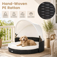 Tangkula Wicker Dog House with Retractable Canopy