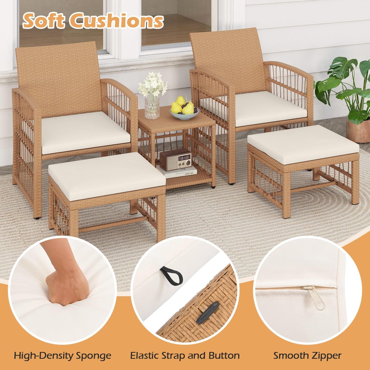 Tangkula Ensemble de 5 meubles de conversation en osier pour jardin